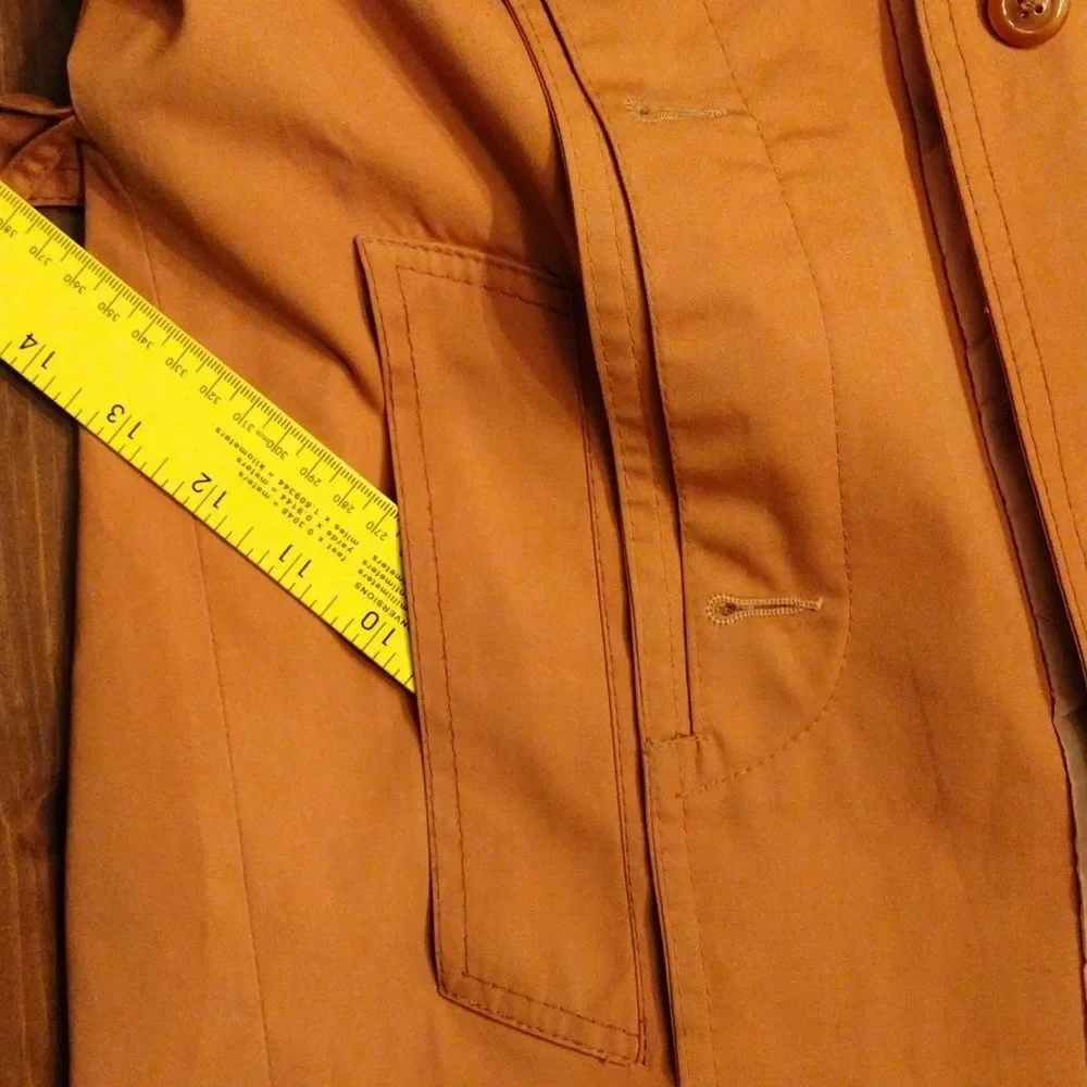 Vintage Foxland by Lanson Trench Raincoat with Waist Belt, Size 8, Light Orange